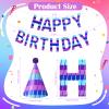 AmazingSpark 25 Pcs Video Game Birthday Party Decorations Set 24 Happy Birthday Hats with Pompoms 1 Banner for Blue and Purple Pixel Gaming Party Decorations view 2