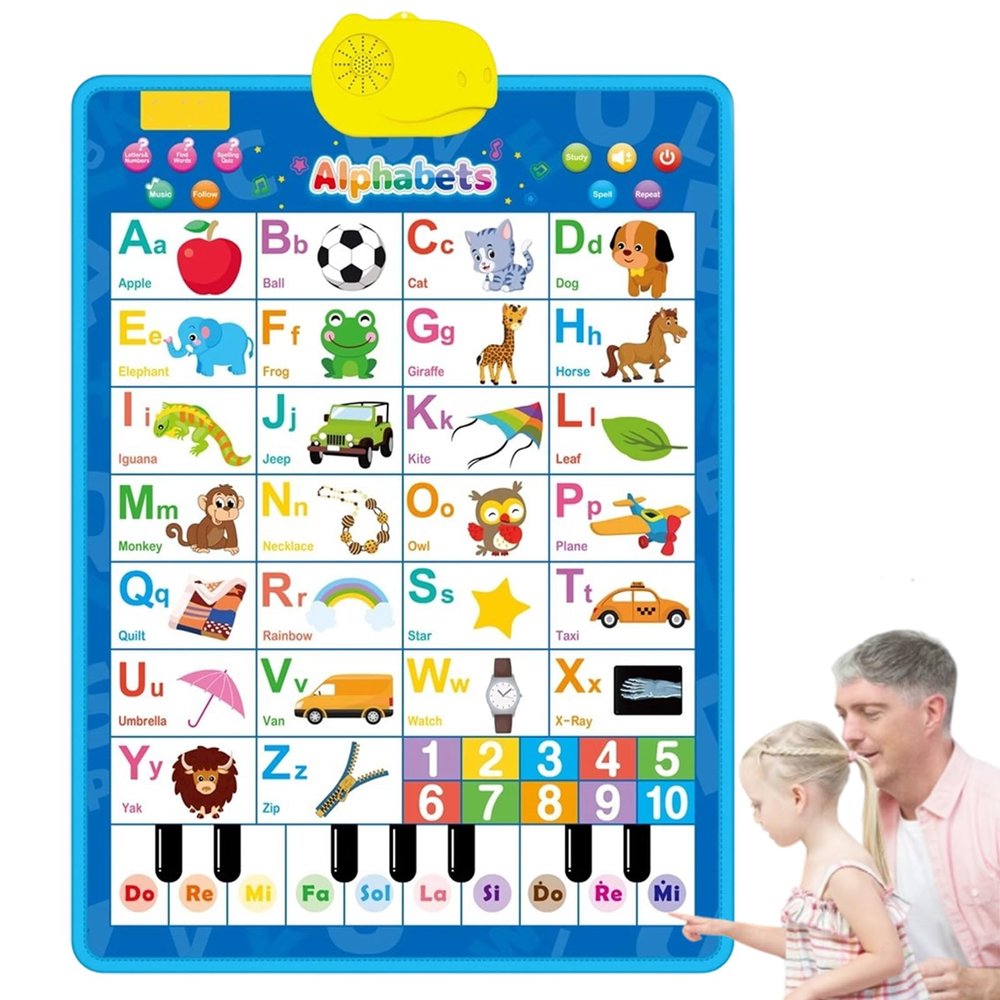 2025 New Talking Wall Chart for Kids  English & Spanish Learning Poster with Songs, ABCs, Numbers, Animal Words & Piano (D)