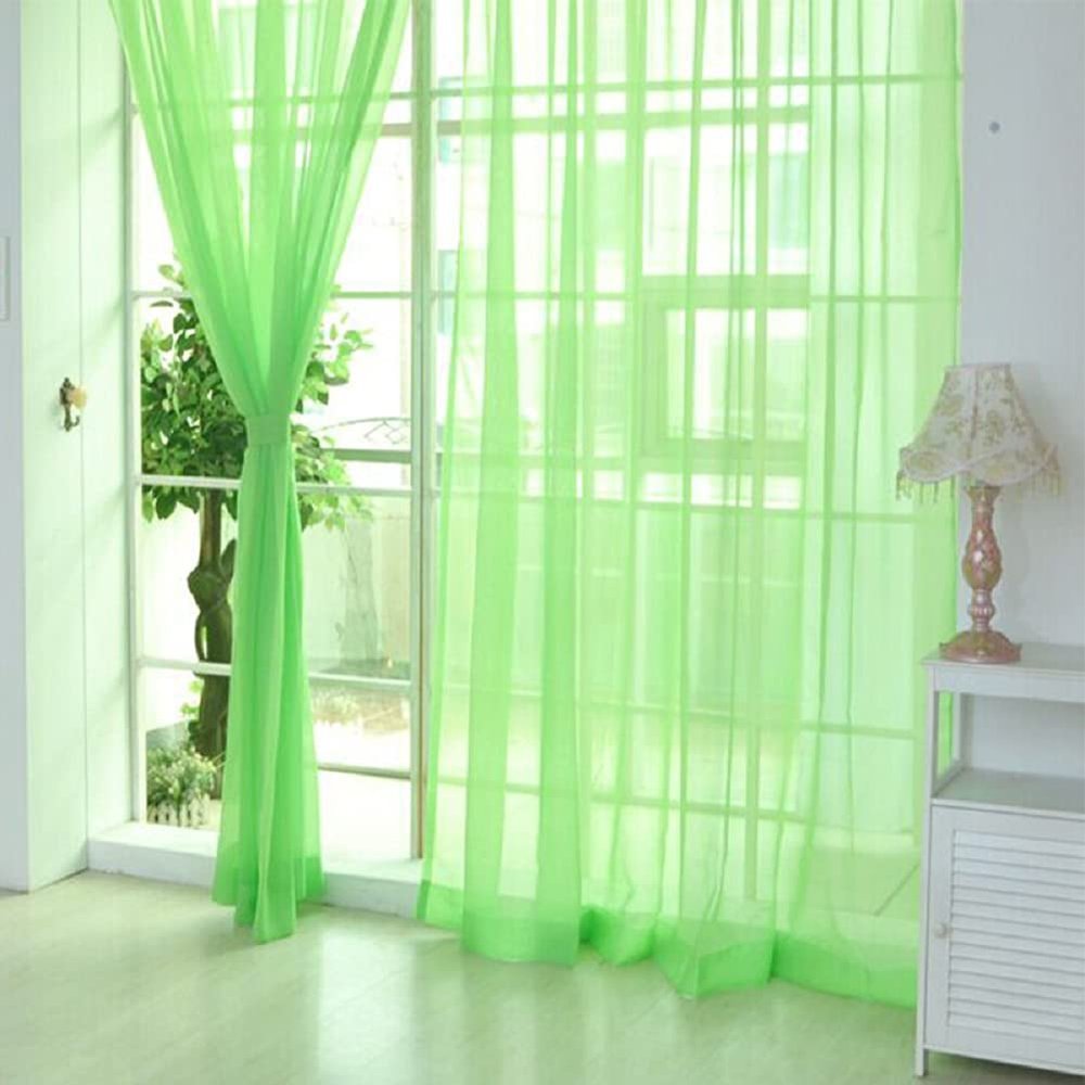 Iuokuby Liner Semi Sheer Curtains Solid Colors Gauze Tulle Fabric for Living Kids Baby Room Bedroom(1 Panel, W 100 x L 95 inch, Green)