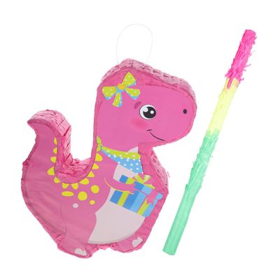 Cabilock Dinosaur Piata with Rod for Birthday Party Decorations Candy Game Carnival Supplies Pink Dinosaur Shape Festive Fun Scatter Sweets Prank