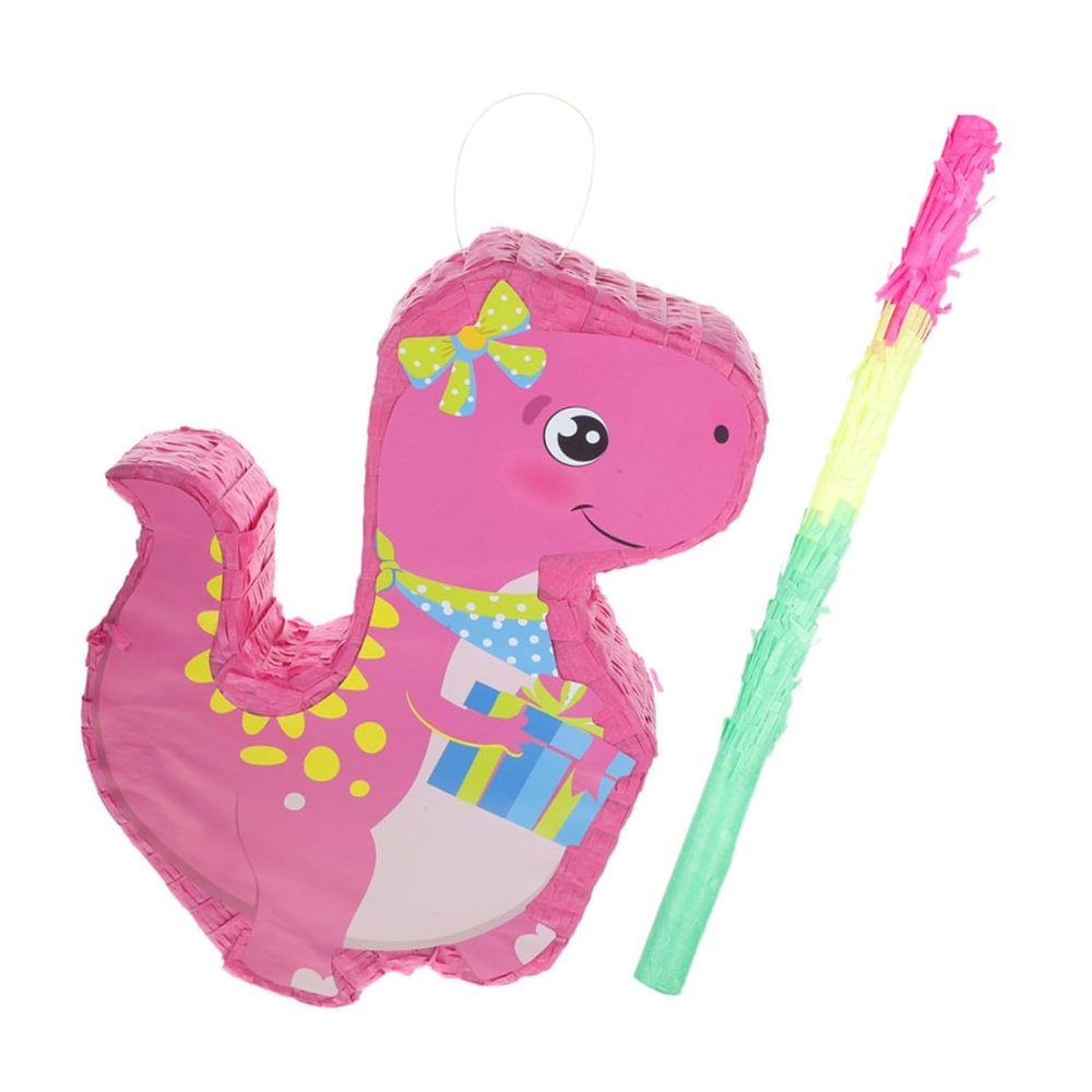 Cabilock Dinosaur Piata with Rod for Birthday Party Decorations Candy Game Carnival Supplies Pink Dinosaur Shape Festive Fun Scatter Sweets Prank