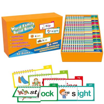 30 Read and Rhyme Flip Books, Word Family Build Book, Learn to Read Phonics Flash Cards, ABC Vocabulary Flash Cards, Kindergarten Sight Words for Preschool Learning Activities and Reading Games
