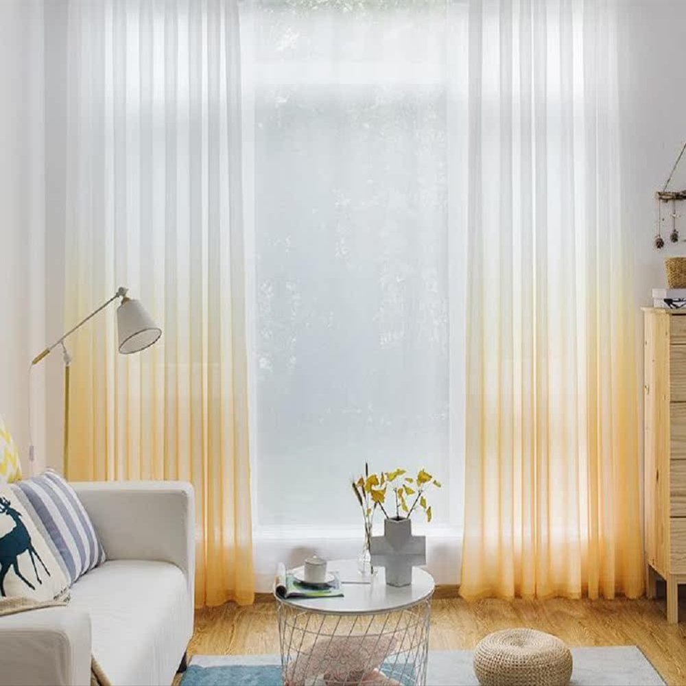 Iuokuby Home Decorative Liner Semi Sheer Curtains Semi Ombre Voile Gauze Tulle Fabric for Living Kids Baby Room Bedroom(1 Panel, W 52 x L 72 inch, Yellow)