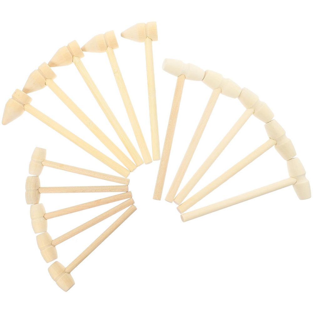 DECHOUS 15pcs Wooden Mallet Mini Wooden Hammers Educational for Solid Wood Hammer for Birthday and Hand-eye Coordination Development