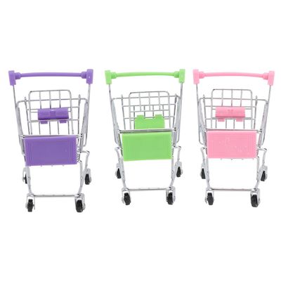 Holibanna 3pcs Mini Pretend Play Shopping Carts for Electroplated Iron Trolleys with Wheels Desk Accessory Holders for Pens Phones Sundries Pink Purple Green