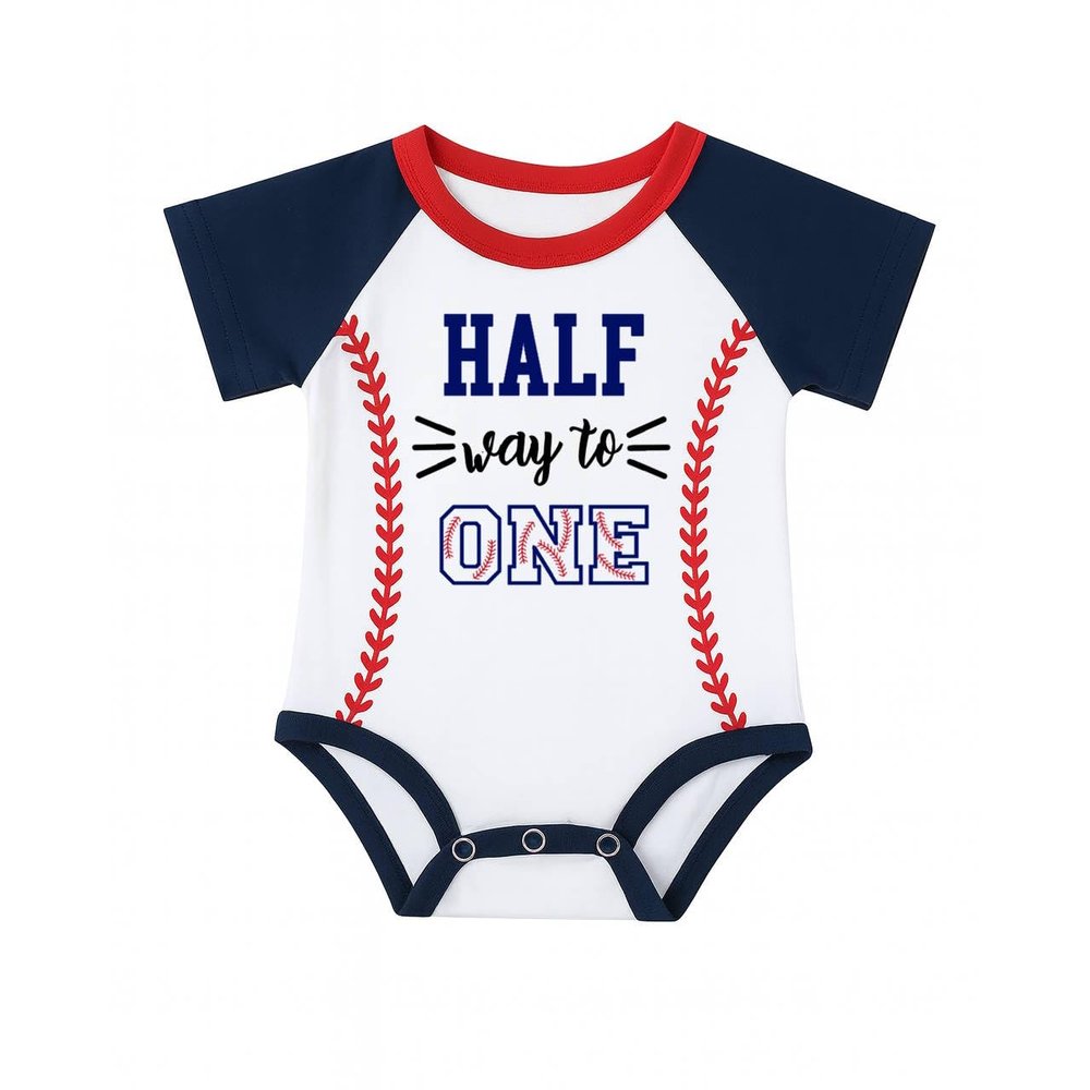 1/2 Way To First Half Birthday Boy Girl 6 Month Baseball Half Way To One Outfit Set