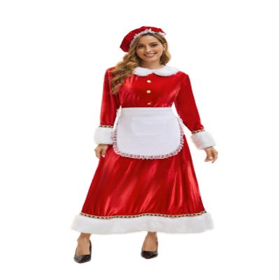 3Pcs Women Christmas Maid Costume,Party Fancy Christmas Mrs Santa Claus Red Waitress Outfit with Hat,White Apron (Large)