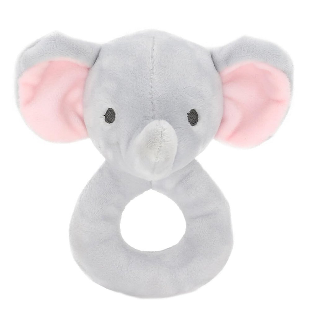 FOYTOKI 2pcs Plush Elephant Hand Rattle Soft Stuffed Educational Sensory Development for Newborn with Built Bells Stimulating Hand-Eye Coordination Safe Material