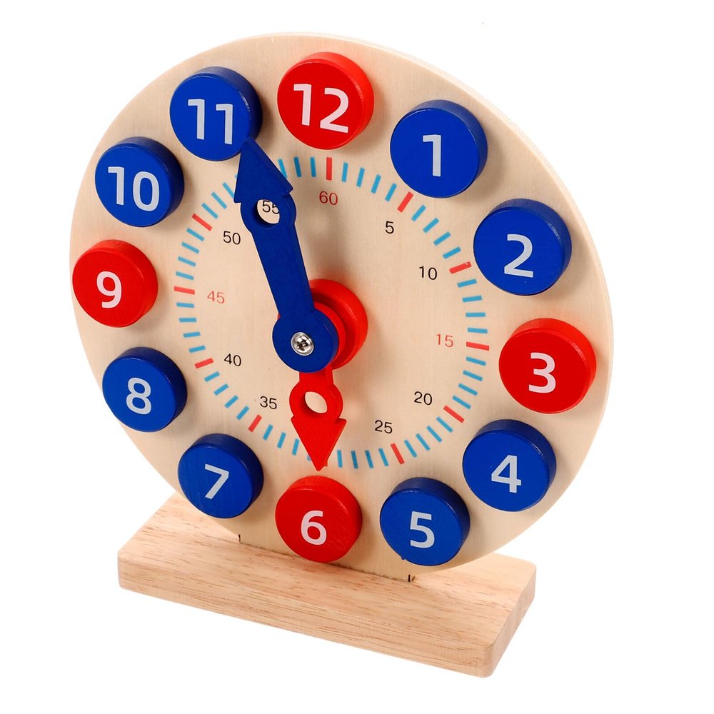 Beaupretty Wooden Clock Educational for Smooth Polished Learning Tool with Dial Numbers Cognition Clock for Classroom Teaching and Early Intellectual Development