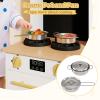 Costzon Kids Kitchen Playset, Little Chef Wooden Pretend Play Set w/Stoves, Sound & Light, Coffee Machine, Faucet & Cookware, Montessori Toddler Play Kitchen for Kids 3+ Years view 4