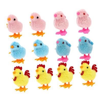ERINGOGO 12pcs Clockwork Plush Wind Up Chicks Roosters Bunnies for Easter Fillers Party Favors Carnival Prizes Realistic Moving Plush Random Color