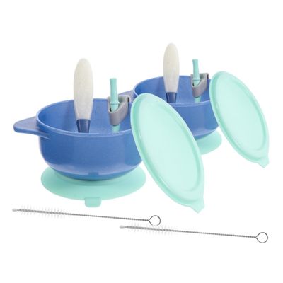 MOLUCKFU 2 Sets Food Bowls with Lids and Spoons Non-slip Suction Base Bowls for Boy Girl Safe PP Material Easy Clean Versatile Hot and Cold Feeding Tableware