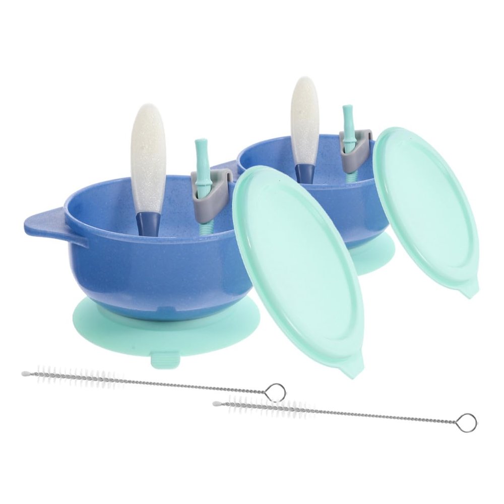 MOLUCKFU 2 Sets Food Bowls with Lids and Spoons Non-slip Suction Base Bowls for Boy Girl Safe PP Material Easy Clean Versatile Hot and Cold Feeding Tableware