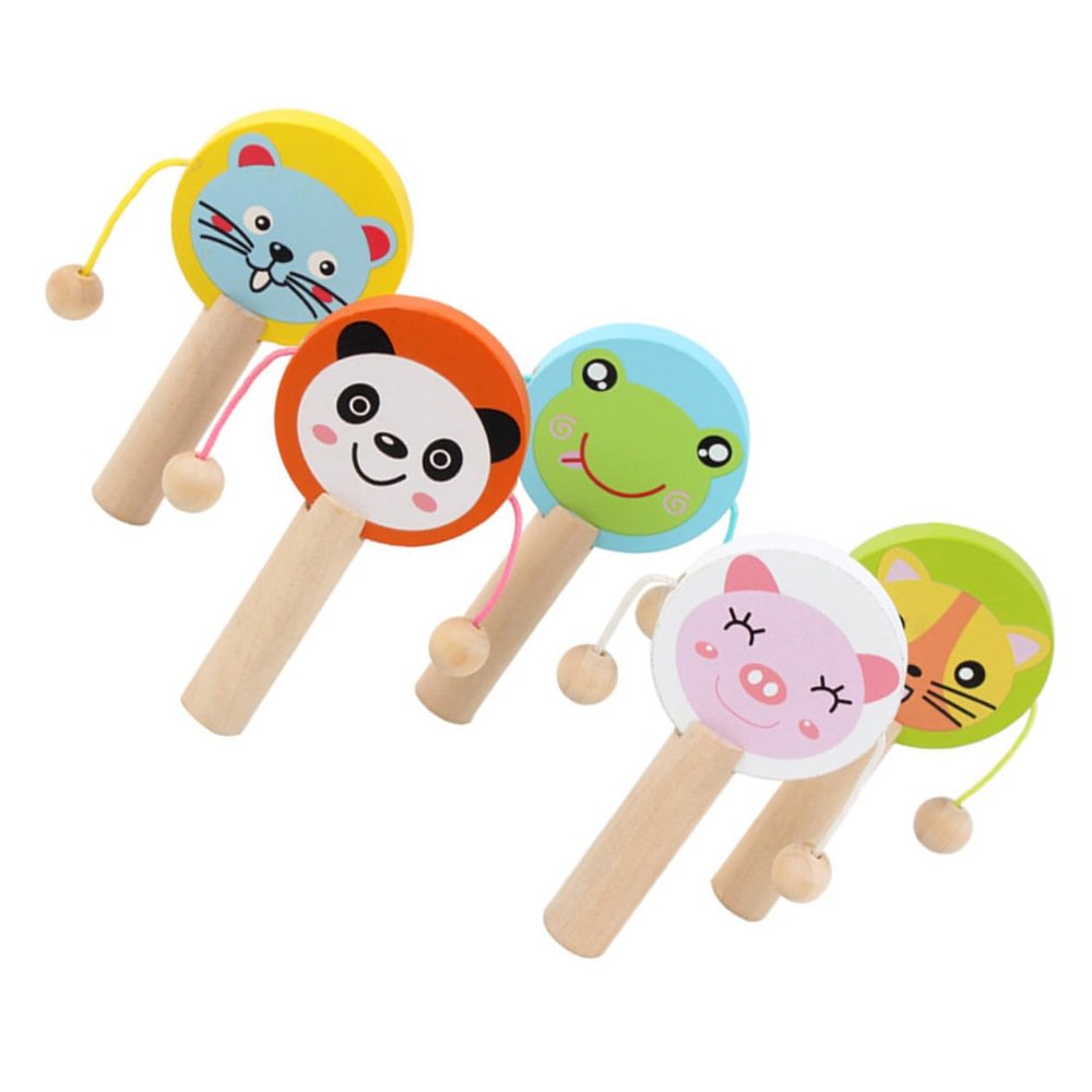 Abaodam 5pcs Wooden Rattle Cartoon Animal Design Handheld Musical Plaything for Early Education Sensory Development and Hand Training