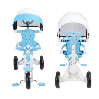 Sanpyl Toddler Trike with Quiet EVA Wheels, Adjustable Canopy, Baby Tricycle with Music Light Parents Push Handle for 18 Month to 5 Years Boys Girls (Blue)