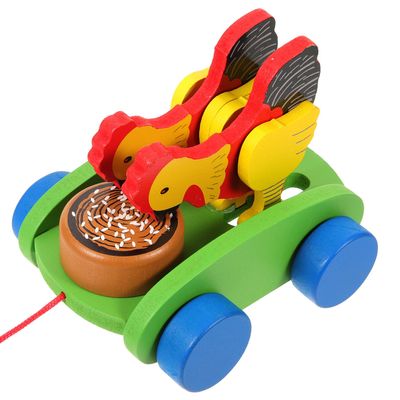 OFFIGAM Wooden Pulling Cart with Chicken Eggs Safe Smooth Surface Walker Wagon for Eco-Friendly Material Promotes Color Recognition and Creativity