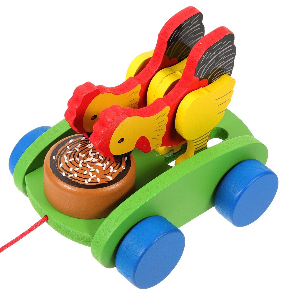 OFFIGAM Wooden Pulling Cart with Chicken Eggs Safe Smooth Surface Walker Wagon for Eco-Friendly Material Promotes Color Recognition and Creativity