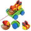 OFFIGAM Wooden Pulling Cart with Chicken Eggs Safe Smooth Surface Walker Wagon for Eco-Friendly Material Promotes Color Recognition and Creativity view 3
