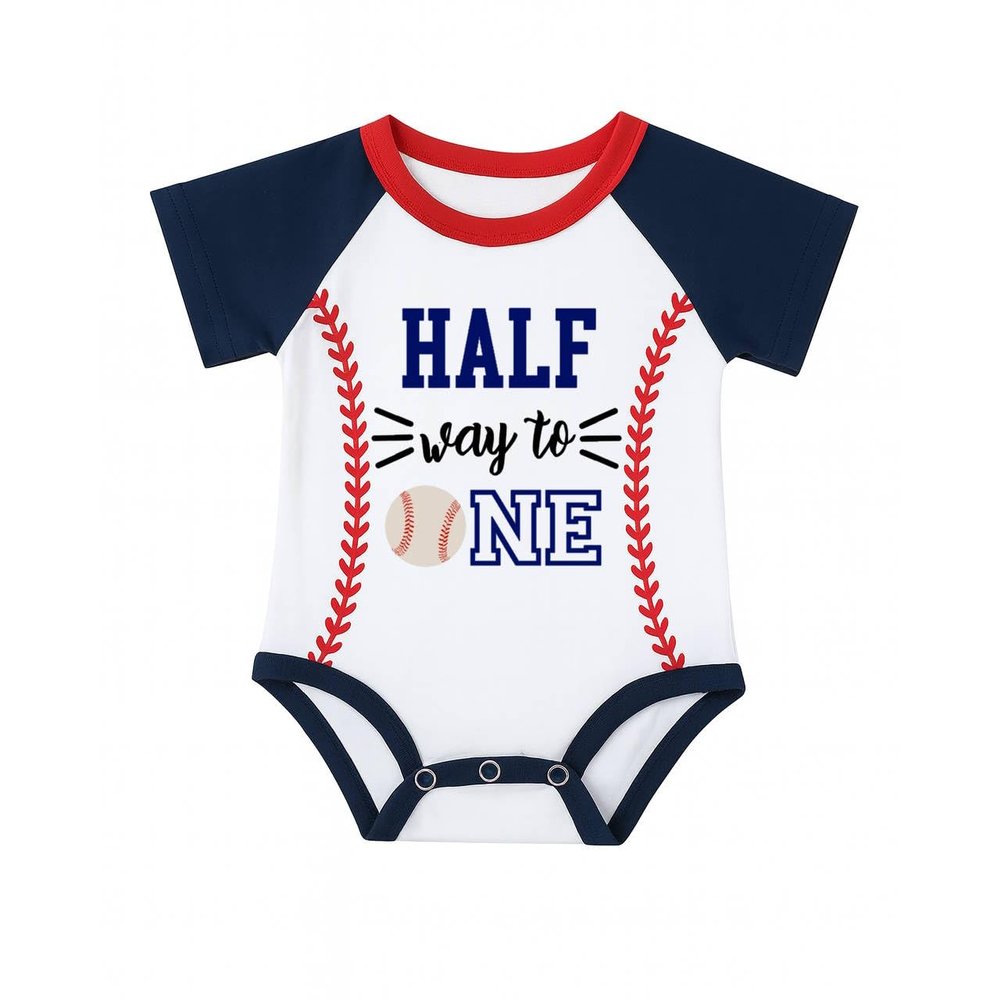 1/2 Way To First Half Birthday Boy Girl 6 Month Baseball Half Way To One Outfit Set