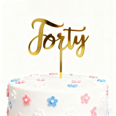 Happy 40th Birthday Cake Topper, Mirrored Gold Acrylic Forty Cake Topper, 40th Birthday Party Cake Decorations, Hello 40th Years Old, Happy Forty Birthday Party Supplies (FORTY)