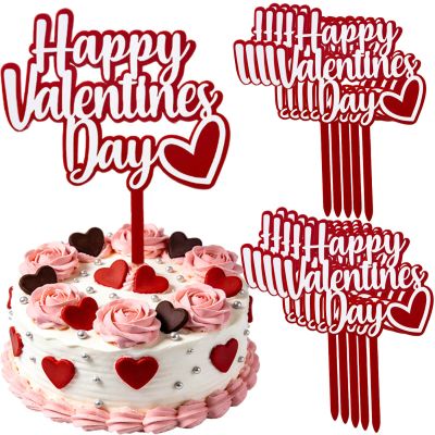 10PCS Happy Valentines Day Cake Toppers Red Valentines Heart Cupcake Toppers for Valentine's Day Birthday Wedding Anniversary Engagement Party Cake Decoration Supplies