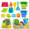 Aimlovs Collapsible Beach Toys Set for Kids,Sand Bucket Shovel, Rake, Mesh Bag 4 Molds & Castle Building Set for Beach Travel,Sandbox Toys, Foldable Beach Essentials for Toddlers 3-10(Blue&Green) view 1