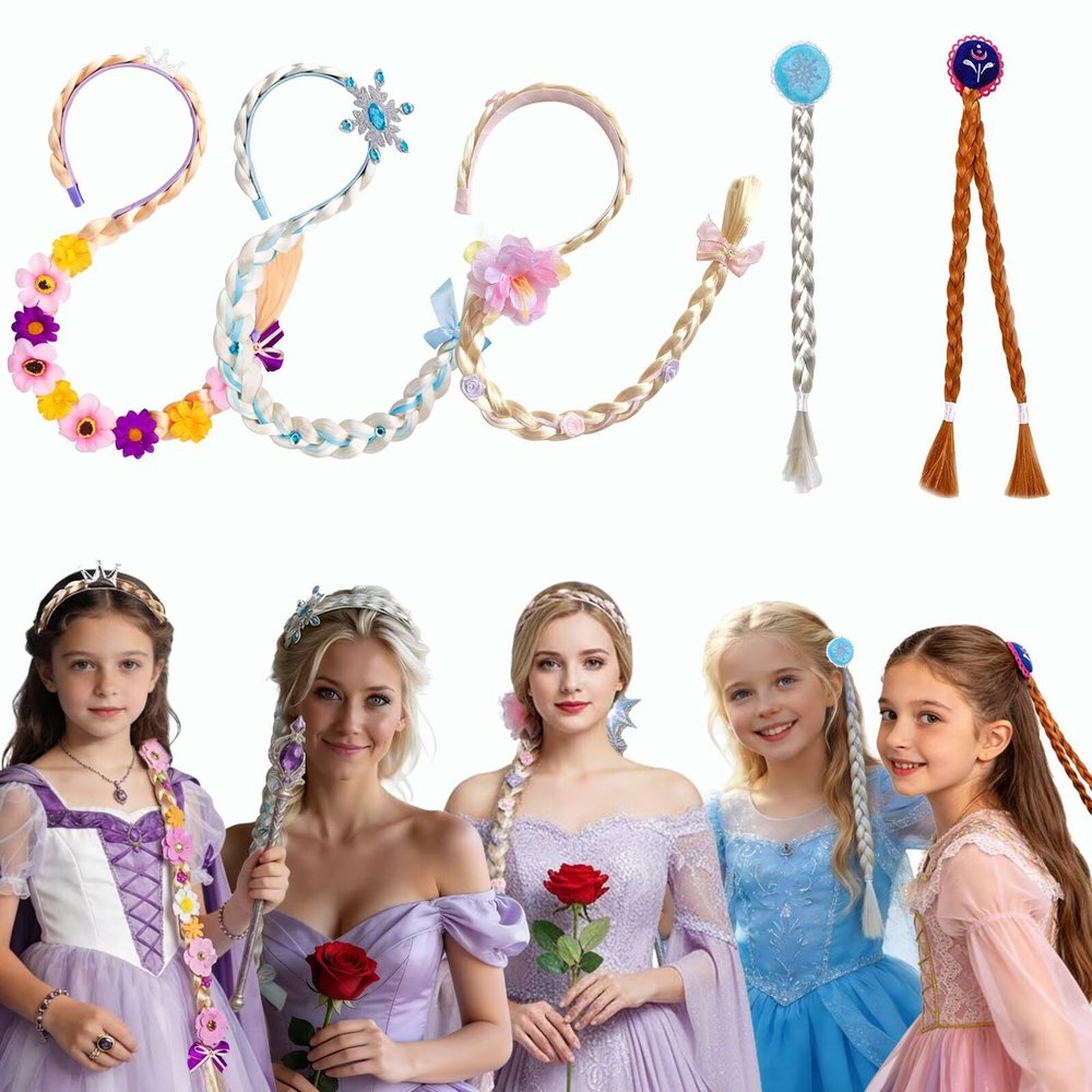 Yiklucg 5PCS Princess Long braided wigs 21 inch,tangled wig for girls.