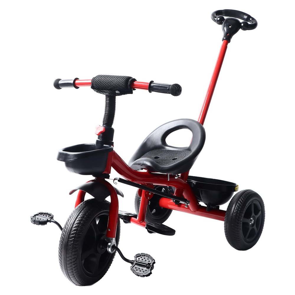 Aqur2020 Child Tricycle with Push Handle, High Carbon Steel Toddler Trike with Parent Steering and Safety Belt, Foam Wheel Noiseless Ride for Children 1.5 to 6 Years