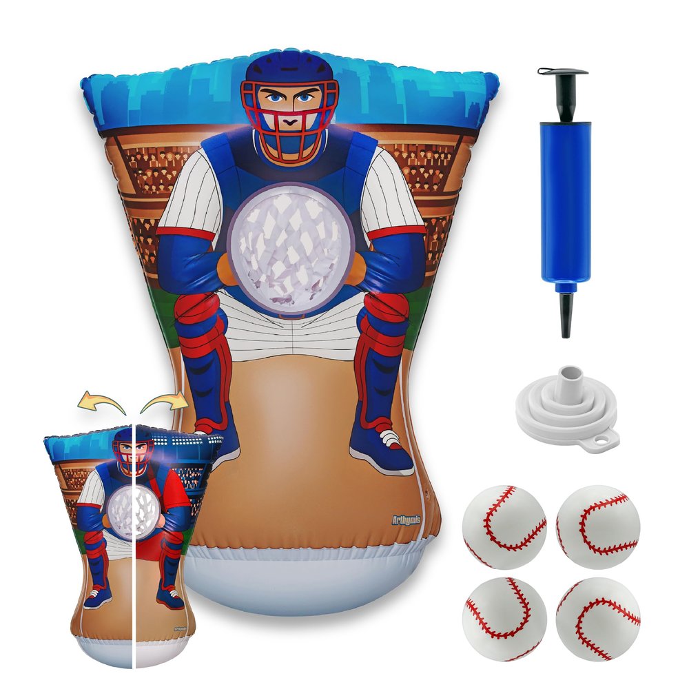 Arthymis Pitching Target for Kids  Double-Sided Baseball Training Equipment for Indoor & Backyard Baseball Practice, Inflatable Strike Zone with Balls & Pump, Ages 3+