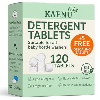 120PCS Bottle Washer Detergent Tablets  Compatible with All Brands, Baby Brezza, Momcozy, Papablic, Grownsy  Baby-Safe Cleaning Formula, Residue-Free + Includes 5 Free Descaling Tablets