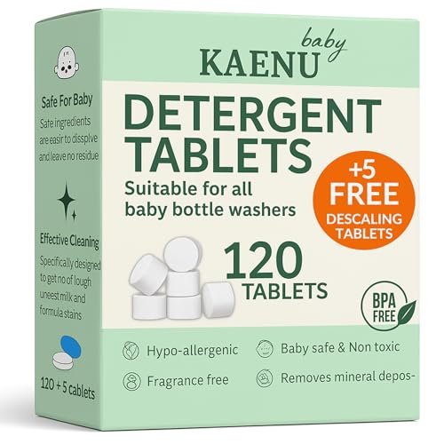 120PCS Bottle Washer Detergent Tablets  Compatible with All Brands, Baby Brezza, Momcozy, Papablic, Grownsy  Baby-Safe Cleaning Formula, Residue-Free + Includes 5 Free Descaling Tablets