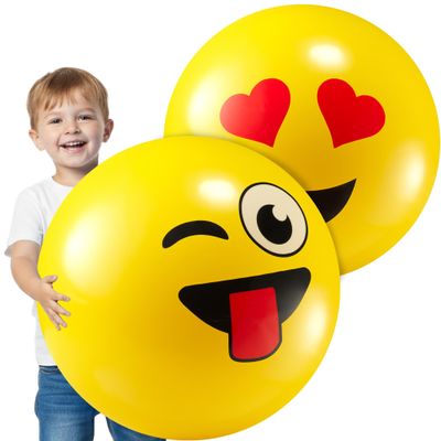KiddieLoot 18-Inch Happy Face Playground Balls for Kids & Toddlers (2-Pack) - Jumbo Size Bouncy Balls w/Fun Smiley Designs - Lightweight Inflatable Kickballs for Boys & Girls - Indoor & Outdoor Play