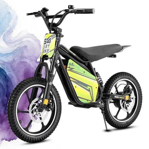 36V Electric Dirt Bike for Kids 8-14, 800W 18.6Mph 28Miles Long Range Electric Motorcycle, Racing Dual Suspension, 16" Knobby Tires, Hydraulic Disc Brakes, 3-Speed Modes Electric Bike for Kids