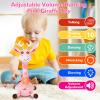 MILGEI Dancing Talking Giraffe Toy, Singing Musical Tummy Time Baby Toy with Volume Adjustment, 10 Children's Songs Light Up Toys, Repeating What You Say, Pink Giraffe Stuffed Animal for Girls Boys view 3