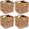 11x11in Storage Baskets Set of 4 Water Hyacinth Baskets,Foldable Handwoven Storage Cubes,Woven Baskets for Bathroom, Bedroom, Laundry, Pantry, Shelves view 1