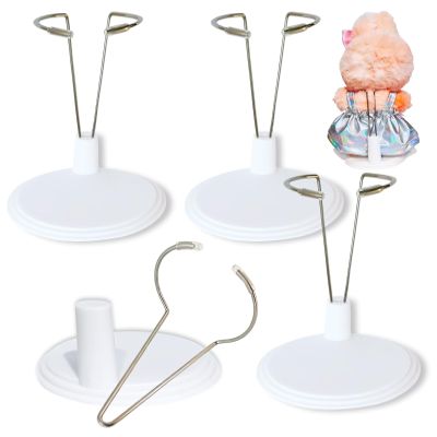 4-Pack Adjustable Doll Stand Holder for 6-8 Inch Plush Dolls & Action Figures, Accessories Designed for 15cm 17cm 6.7inch Mini Doll, White Plastic Display Base with Anti-Scratch Silicone Sleeves