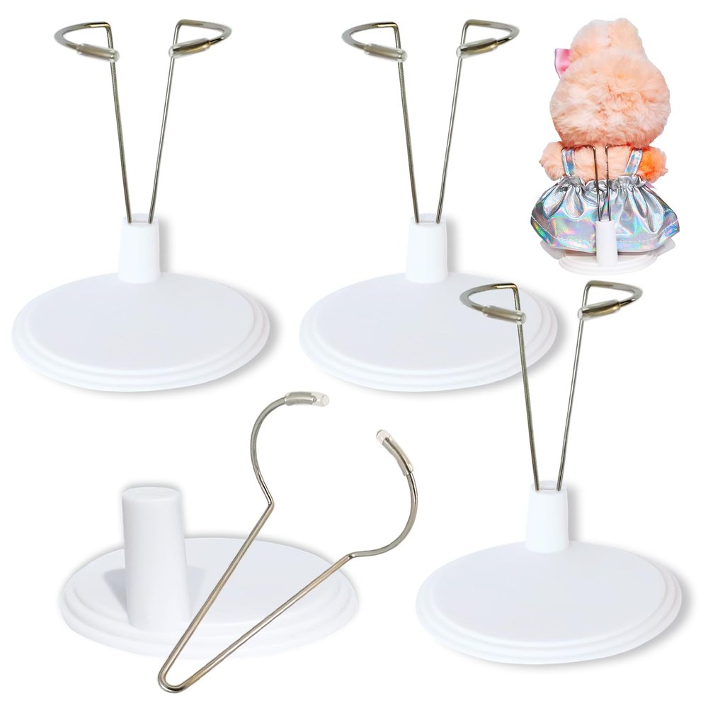 4-Pack Adjustable Doll Stand Holder for 6-8 Inch Plush Dolls & Action Figures, Accessories Designed for 15cm 17cm 6.7inch Mini Doll, White Plastic Display Base with Anti-Scratch Silicone Sleeves