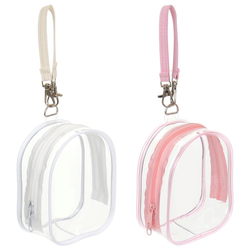 2 Pack Clear Holder Case with Checkered Strap for Pacifier Portable Storage Case for Diaper Bag Essentials Travel PVC Neutral Binky Holder Purse for Baby Boys Girls (Pink,White)