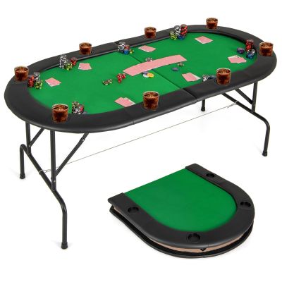 Goplus 72 Poker Table Foldable, 8 Players Card Board Game Table w/ 8 Cup Holders, Casino Grade Felt, Folding Oval Blackjack Table for Texas Holdem, No Assembly Required (Partition Pattern, Green)