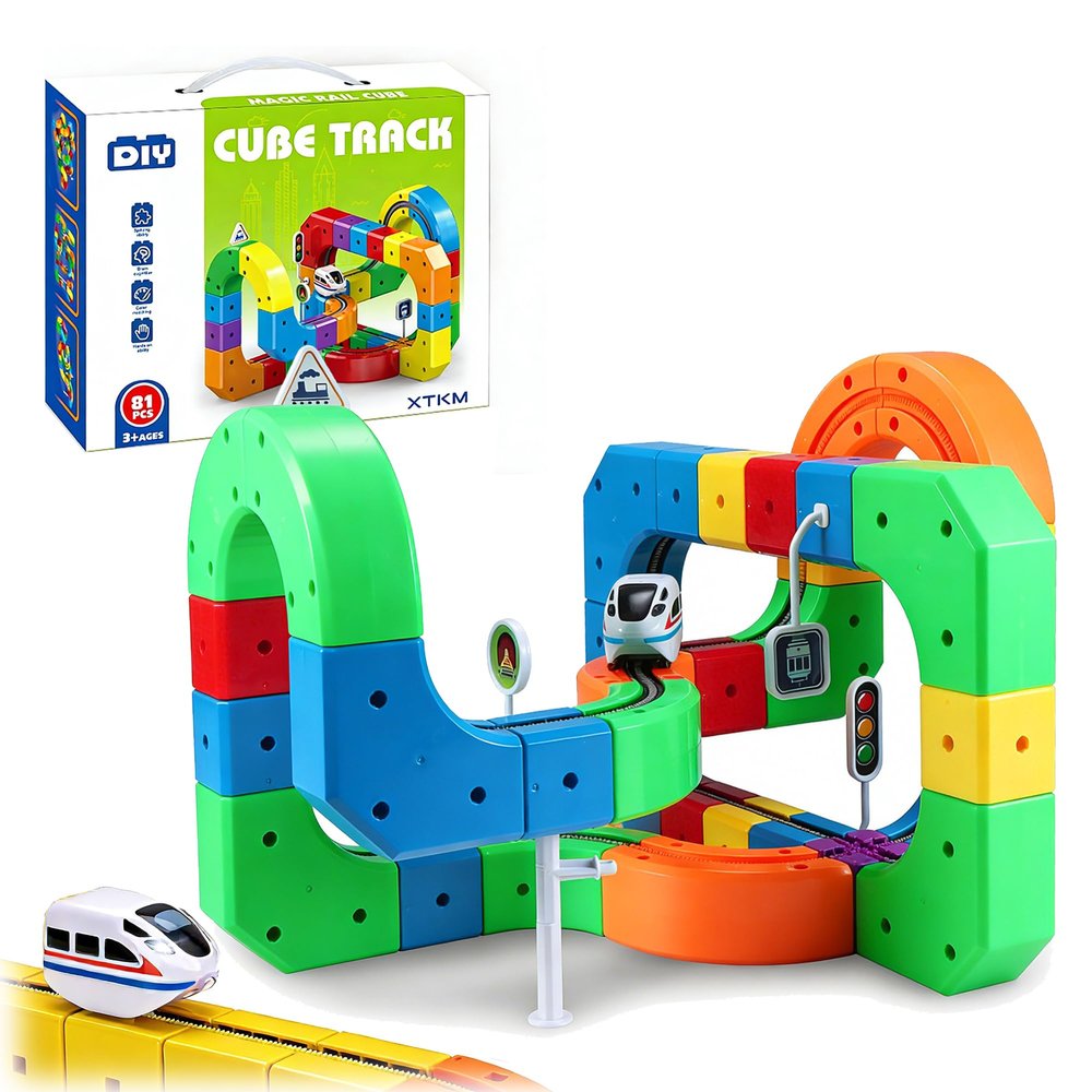 Electric Train Set Gravity-Defying Train 3D for Kids 4-8,81 PCS Car Track for ToddlersBuilding Rail Electric Train 3D Embedded Layouts & Motorized Car,Stem Learning Value