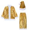 10Pcs Men Gold Deluxe Christmas Mr Claus Costume,Metallic Shiny Christmas Santa Claus Outfit with Wig,Beard,Gloves (S/M) view 4