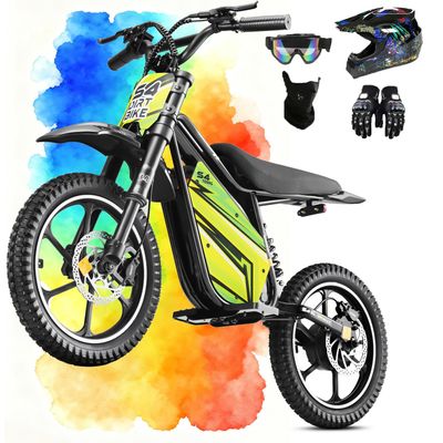 36V Electric Dirt Bike for Kids 8-14, 800W 18.6Mph 28Miles Long Range Electric Motorcycle, Racing Dual Suspension, 16" Knobby Tires, Hydraulic Disc Brakes, 3-Speed Modes Electric Bike for Kids