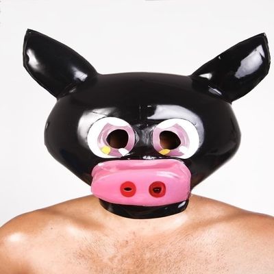 AiCc stylists Latex Swine Inflatable Hood Rubber Inflatable Ball Mask inflatable SM For choking Games Cosplay (XS)