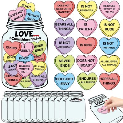 12 Sets Valentine's Day Craft Kits Religious Paper Craft Make Your Own DIY Love Heart Candy Jar Decorations Valentine Christian DIY Card for Sunday School Church Classroom Activities Party Favor