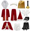 12Pcs Men Red Deluxe Christmas Mr Claus Costume,Professional Christmas Santa Claus Velvet Suit with Beard,Gloves (5X-Large) view 2