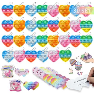 30 Packs Easter Egg Stuffers Party Favors for Kids,Pop Fidget Toys Bulk Its with Heart Cards for Kid School Classroom,Mini Pop Keychain It Easter Basket Stuffers for Teens Toddler Easter Gifts for Kid