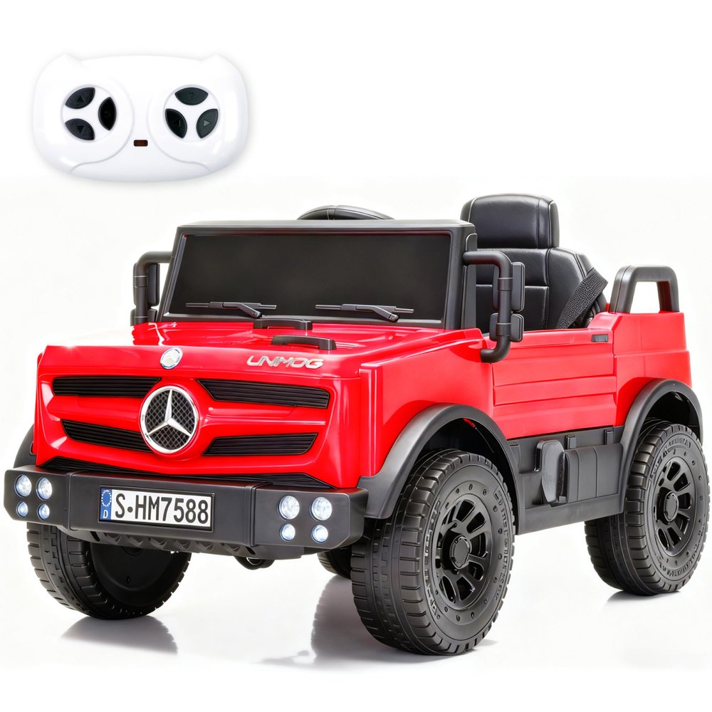 Licensed Mercedes-Benz Kids Cars, 12V Ride on Car with Parent Remote Control, LED Headlights, Music Player, Kids Electric Cars-Red