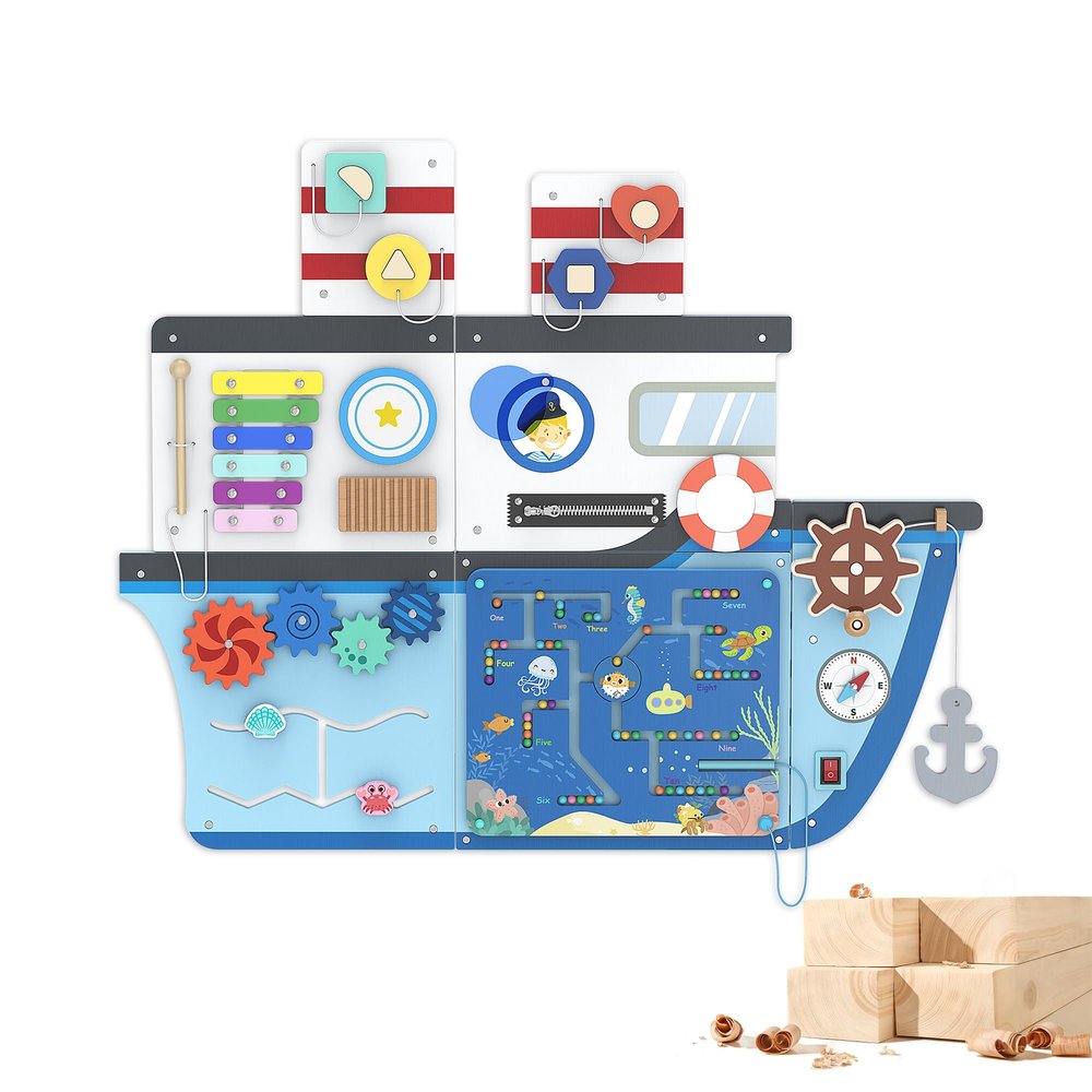 BlueWood Wooden Wall Busy Board Panels, Toddler Learning Activity Center, Montessori Philosophy Sensory, Educational Toys, Conducive to All-Round Development - Ship