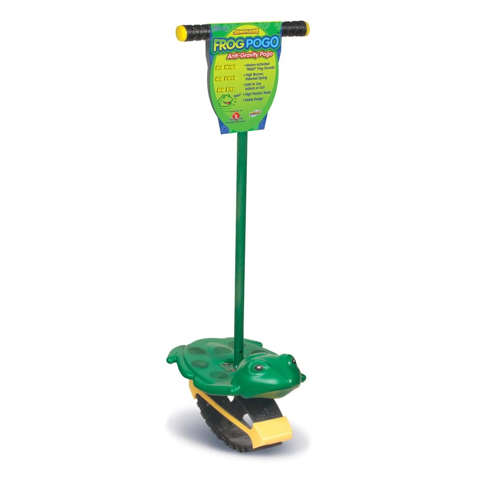 Geospace Jumparoo Frog Pogo Stick with Frog Sounds; for Young Kids 25 to 65 Lbs, Pogo Stick for Active Outdoor Fun Toy for Boys and Girls for Exercise, Balance, and Coordination