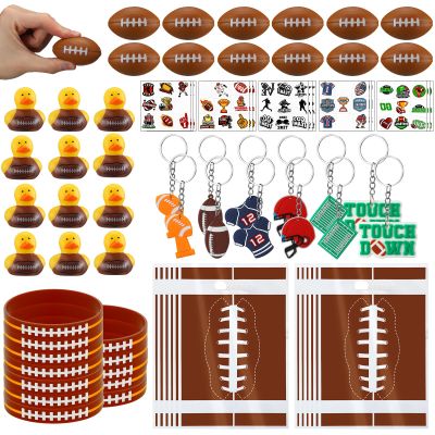 183 Pcs Football Party Favors Set 12 Rugy Goodie Bag 12 Mini Ball 12 Bracelets 12 Keychains 12 Mini Ducks 15 Tattoo Decals for Rugby Themed Birthday Gifts Football Party Suppliers School Rewards